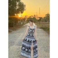ราคา TANTANOD รหัสE3 เสื้อกล้ามครอปลายช้าง กระโปรงแหวก รุ่นRocha (24618435885)