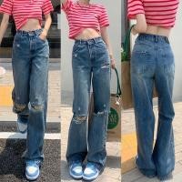 ราคา A sheep shop กางเกงยีนส์ขายาวขัดขาดเอวสูง ขากระบอกใหญ่ วินเทจ ทรงสวย มีไซส์XS XXLค่ะ (14993854634)