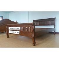 ราคา เตียงนอนไม้สักทองแก่แท้ ลายซี่ หัวม้วน มีท้ายเตียง (2042758085)