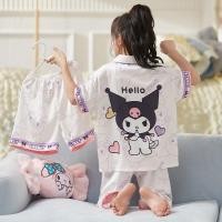 ราคา Kuromi Sanrio kuromi Influencer ชุดนอนเด ็ กผู ้ หญิงฤดูร ้ อนผ ้ าไหมน ้ ําแข ็ งบางแขนสั ้ นสามชิ ้ นชุดกลางเด ็ กใหญ ่ ผู ้ ปกครอง เด ็ ก (27000346632)