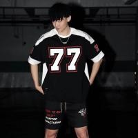 ราคา เสื้อกีฬาแขนสั้น ลายทีมบาสเก็ตบอล รักบี้ 77 Ice Hockey สไตล์อเมริกันเรโทร สําหรับผู้ชาย และผู้หญิง (22485985417)