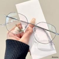 ราคา แว่นสายตาสั้น 0 6 0 โลหะเงินหลายเหลี่ยมของผู้หญิงกรอบใหญ่แว่นตาป้องกันแสงสีฟ้า (28605693004)