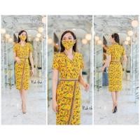 ราคา ชุดเดรสผ้า สีเหลือง cotton พิมพ์ลายปาเต๊ะ คอวีแบบป้าย ซับในทั้งชุด งานซิปหลัง ผ่าหน้า (8036188270)