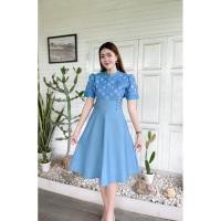 ราคา ชุดเดรสผ้ามัดหมี่ ผ้าไทยทั้งชุด สีฟ้า ทอลาย อัดกาว คอจีนแต่กระดุม กระโปรง8ชิ้น (27553071109)