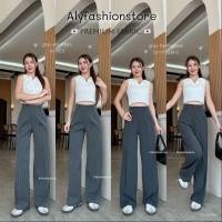ราคา กางเกงทรงกระบอก premium fabric ผ้าทอญี่ปุ่น BE1201 เอวสูง ซิปข้างแต่งหูเข็มขัด ใส่เที่ยวหรือใส่ทำงานได้ (24477255129)