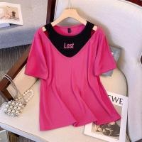 ราคา 现货直发 บวกขนาดผู้หญิงปลอมสองชิ้นแขนสั้นเสื้อยืดกลวงผู้หญิงสาวอวบสลิมมิ่งหลวมออกแบบสี คอนทราสต์จดหมายด้านบน 7 10 (28455002908)