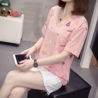 ราคา 现货直发ขนาดบวกคอวีแขนสั้นเสื้อยืดผู้หญิงสาวอวบหลวมครึ่งแขนเสื้อยืด200กิโลกรัมน้องสาวอ้วนปกท้องเสื้อซ่อนเนื้อแนวโน้ม 7 03 (26554441414)