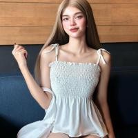 ราคา ชุดน่ารัก สายผูกโบว์ ใส่สบาย ทรงหลว สไตล์เกาหลี น่ารักๆ เอวลอย ใส่สวยดูผอม เสื้อสายเดี่ยวผูกไหล่ เอวลอยใส่สวยดูผอม DD913 (25620920634)