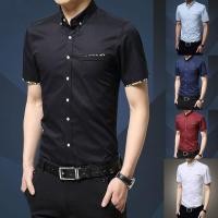 ราคา พร้อมส่ง เสื้อเชิ้ตแขนสั้นลําลอง พิมพ์ลาย kemeja lelaki สไตล์เกาหลี สําหรับผู้ชาย (25925305890)