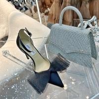 ราคา 2024 สไตล์ใหม่ Jimmy Choo สุภาพสตรีเคาน์เตอร์สไตล์ใหม่สีดํา Pointed Toe รองเท้าส้นสูง Feather Bow อารมณ์ Fairy UJ8D (29805659495)
