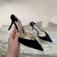 ราคา Jimmy Choo รองเท้าส้นสูงสีดํา หนังนิ่มหนังแกะคริสตัลเมล็ดเต็ม รองเท้าผู้หญิงแฟชั่นชี้นิ้วเท้า H0GP (29805659469)