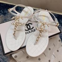 ราคา 2024 NewChanel รองเท้าแตะผู้หญิงฤดูใบไม้ผลิและฤดูร้อนใหม่สีขาวไมโครไฟเบอร์ Double C Chain Toe รองเท้าแตะ ROOX (29805659449)
