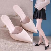 ราคา รองเท้าแตะส้นสูง 2024 สไตล์ใหม่ขนาดใหญ่ขนาดเล็กกลางส้น กริช ปากตื้นชี้ นิ้วเท้า ครึ่ง (25283663813)