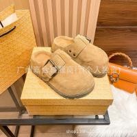 ราคา Frosted Suede Bo Birkenstock รองเท้า NW หัวหมาป่าผู้หญิงของแท้หนังสแควร์หัวเข็มขัดหนา Soled รองเท้าขี้เกียจ Baotou รองเท้าแตะครึ่งรองเท้าผู้หญิง (25283663750)