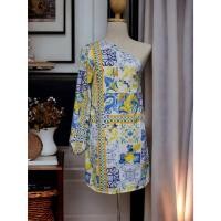 ราคา พร้อมส่ง เดรสปาดไหล่ พิมลายผ้าไหมอิตาลี (24476056981)