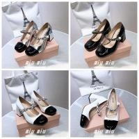 ราคา Miu Miu รองเท้าส้นสูงผู้หญิง Mary Jane Chunky Heel 7 ซม รองเท้าหนังวัวแฟชั่นผู้หญิงรองเท้า DXZX (29255662411)