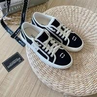 ราคา 2024 ฤดูร้อนรองเท้าผ้าใบปัก CHANEL ตัวอักษรความสูงหนา Soled Casual All Match สไตล์ใหม่แบน Lace Up รองเท้าสีขาว Board (26505650132)