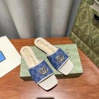 ราคา Gucci รองเท้าแตะผู้หญิงผ้าใบสีฟ้า Off white Microfiber Sole Square Head Flat Flip Flop RT4L (29855661804)
