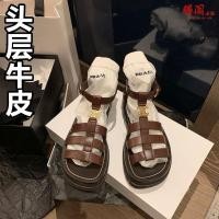 ราคา รองเท้าแตะผู้หญิงถักสายรัดแบนฤดูร้อนความสูงหนาsoledของแท้หนังretroรองเท้าแตะโรมันแบนรองเท้าชายหาด 8CR3 NNIQ (27555658710)