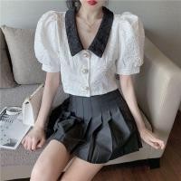 ราคา แฟชั่นสไตล์ชาแนลพัฟแขนด้านบนผู้หญิงฤดูร้อนสไตล์ใหม่ออกแบบซอกหลวม ผอมลง ดูปกเสื้อสั้น (28905757721)