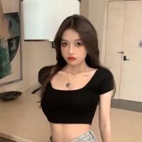 ราคา เสื้อครอป ครึ่งตัว คอเหลี่ยม พร้อมส่ง เสื้อยืดครอปแขนสั้น คอเหลี่ยม ผ้านิ่มลื่นใส่สบายสุดๆ ผ้าเรยอน ใส่สบาย (18751872840)