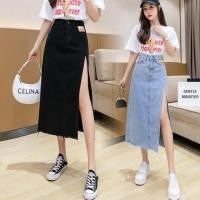 ราคา พร้อมส่งจากไทย กระโปรงยีนส์ กระโปรงยีนส์ยาวปานกลางผ่าข้างสำหรับฤดูร้อน แนวหวาน สไตล์เกาหลี ผ้ายืด (22718711581)