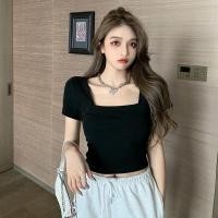 ราคา เสื้อครอป ครึ่งตัว เสื้อยืดแขนสั้นผู้หญิง ใส่สบาย มี3สี คอเหลี่ยม เสื้อยืดแขนสั้นผู้หญิง (18059646071)