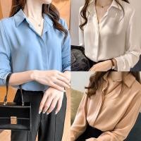 ราคา เสื้อเชิ้ต ผ้าชีฟอง แขนยาว เรียบหรู คอวี ทรงหลวม สไตล์เกาหลี เสื้อผ้าสาวอวบ (7791115424)