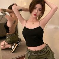 ราคา สายเดี่ยวเสื้อครอป ผูกเอว สีดำสไตล์สาวฮอต เชือกแขวนคอ จีบหลัง พร้อมสายโซ่ สุดเซ็กซี่ (20775753746)