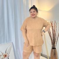 ราคา ชุดเซ็ท ผู้หญิง สาวอวบกระโปรง ชุดเซทสีพื้ีนเเขนสั้นของผู้หญฺิง ชุดเซทขาสั้นสาวอวบอ้วน ผ้าย่น ทรงหลวม ทรงสวย TZ4002 (24727077308)