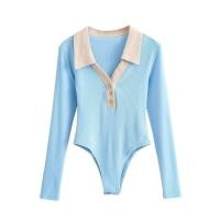 ราคา ยุโรปและอเมริกาคอวีสีจับคู่ปุ่มตกแต่ง jumpsuit แขนยาว G1K5 (27955813085)