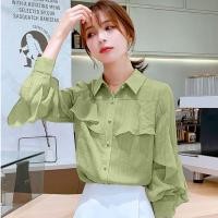 ราคา Breezeเวอร์ชั่นเกาหลีชีฟองแขนยาวเสื้อเชิ้ตสันทนาการหวานหลวมสุภาพสตรีเสื้อเชิ้ต (18980271155)
