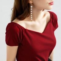 ราคา เสื้อยืดแขนสั้น Cp ผ้าฝ้าย คอสี่เหลี่ยม เข้ารูป สุดเซ็กซี่ สําหรับผู้หญิง (25924210293)