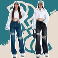 ราคา Punny Jeans P20 กางเกงยีนส์ผู้หญิง ทรงกระบอก ผ้าไม่ยืด เอวสูง แต่งขาดเข่าทั้ง2ข้าง (24364127330)
