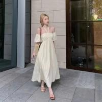 ราคา สไตล์หวานเย็นเซ็กซี่เดรสปาดไหล่ 2024 ใหม่แขนกุดเว้าหลังไหล่เดียวทรงเอเดรสยาว (25875762607)