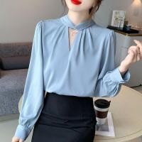ราคา เสื้อเชิ้ตแขนยาวผู้หญิงผ้าซาตินเข็มขัดเสื้อธุรกิจฝรั่งเศส (28455252828)