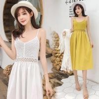 ราคา ชุดเดรสลูกไม้สีขาวกลวง ชุดเดรสแขนกุดคอวีฝรั่งเศสความยาวกลางฤดูร้อนของผู้หญิง (25776610409)