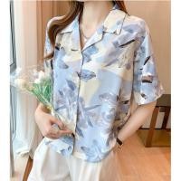 ราคา เสื้อเชิ้ตมัดย้อมลายดอกไม้สีน้ำเงินแขนสั้นลำลองทรงหลวมสไตล์ฮาวายรีสอร์ท (25726030551)