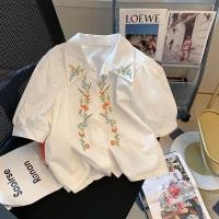ราคา เสื้อแฟชั่นสตรี เสื้อแขนสั้นปักลายดอกไม้ฝรั่งเศสสีขาว (25726030530)