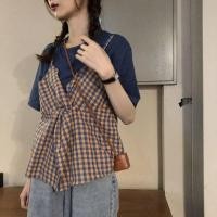 ราคา ผูกโบว์ด้านหลัง เสื้อยืดหลวมลายสก๊อตสไตล์เกาหลี 2 ชิ้น (25628397458)