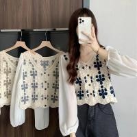 ราคา เสื้อแขนสั้นเก๋ๆ แขนยาวผ้าชีฟอง คอวี ว่างเปล่า (25530855074)