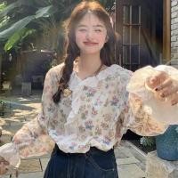 ราคา 2024 เสื้อเชิ้ตผ้าฝ้ายแขนยาวพิมพ์ลายลูกไม้บัวสไตล์ใหม่หลวม (24126029660)