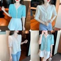 ราคา เสื้อเชิ้ต คอวี ผ้าชีฟอง สไตล์ฝรั่งเศส แฟชั่นฤดูร้อน 2024 เสื้อลูกไม้ คอบัว (24024754466)