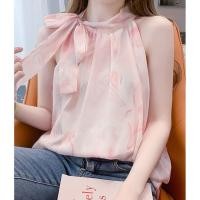 ราคา เสื้อแขนกุดผูกคอผูกโบว์สีชมพู แฟชั่นผู้หญิง โรแมนติก เซ็กซี่ ปิดไหล่ด้านบน (23164537721)