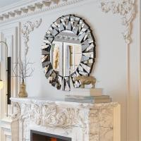ราคา 80cm วงกลม กระจกตกแต่งผนัง กระจก สีเงิน กระจกติดผนัง Round Decor Wall Mirror Silver for Home Hotel กระจกเงาติดผนัง (16190136219)