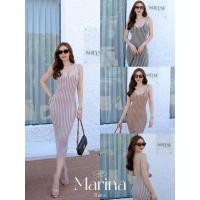 ราคา Marina Dress เดรสไหมพรมพรีเมี่ยม ทอสไตล์ทูโทน ริ้วแนวตั้งพลางหุ่น thiriya (25533153312)