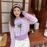 ราคา พร้อมส่ง Tulip tops เสื้อไหมพรมปักลายสีม่วง 36557 (14148904899)