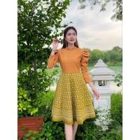 ราคา เดรสทรงย้วยผ้าฝ้ายพิมลายผ้าฝ้ายแขนยาวอัดกาว พรีออเดอร์3 5วัน (22354275256)
