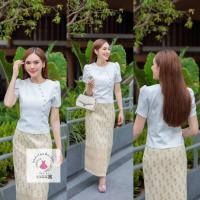 ราคา ขายเเยก เสื้อไหมญี่ปุ่นแขนกลีบบัวกระดุมปั๊มอัดกาว กระโปรงผ้าฝ้ายทอลายอัดกาว N606 (24018123747)