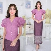 ราคา เซตแยกชิ้น เสื้อลูกไม้แขนระบาย ผ้าถุงอัดกาว (27755565402)